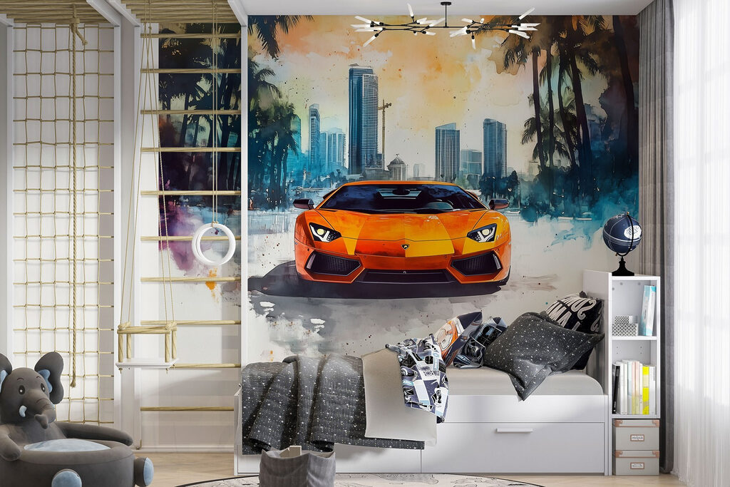 Auto sportiva arancione — ambiente 3