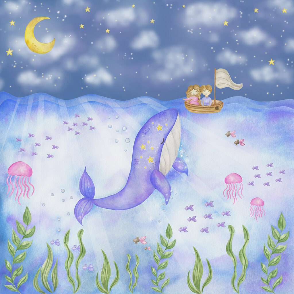 Balena tra le meduse — design completo
