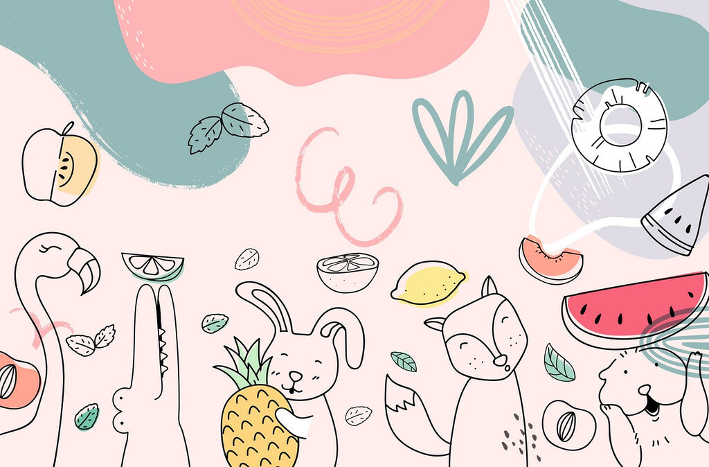 Frutta in linee giocose — design completo