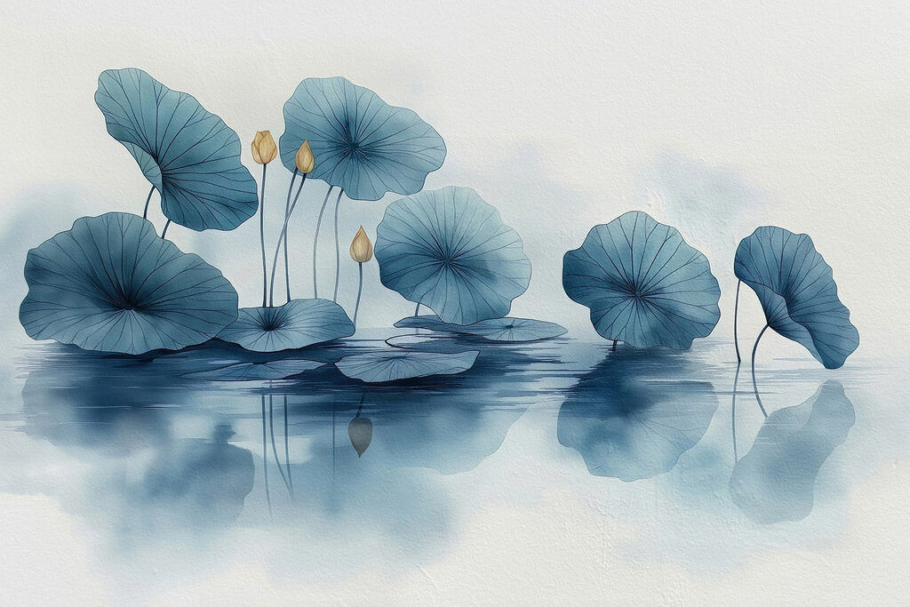 Loti blu sull’acqua — design completo