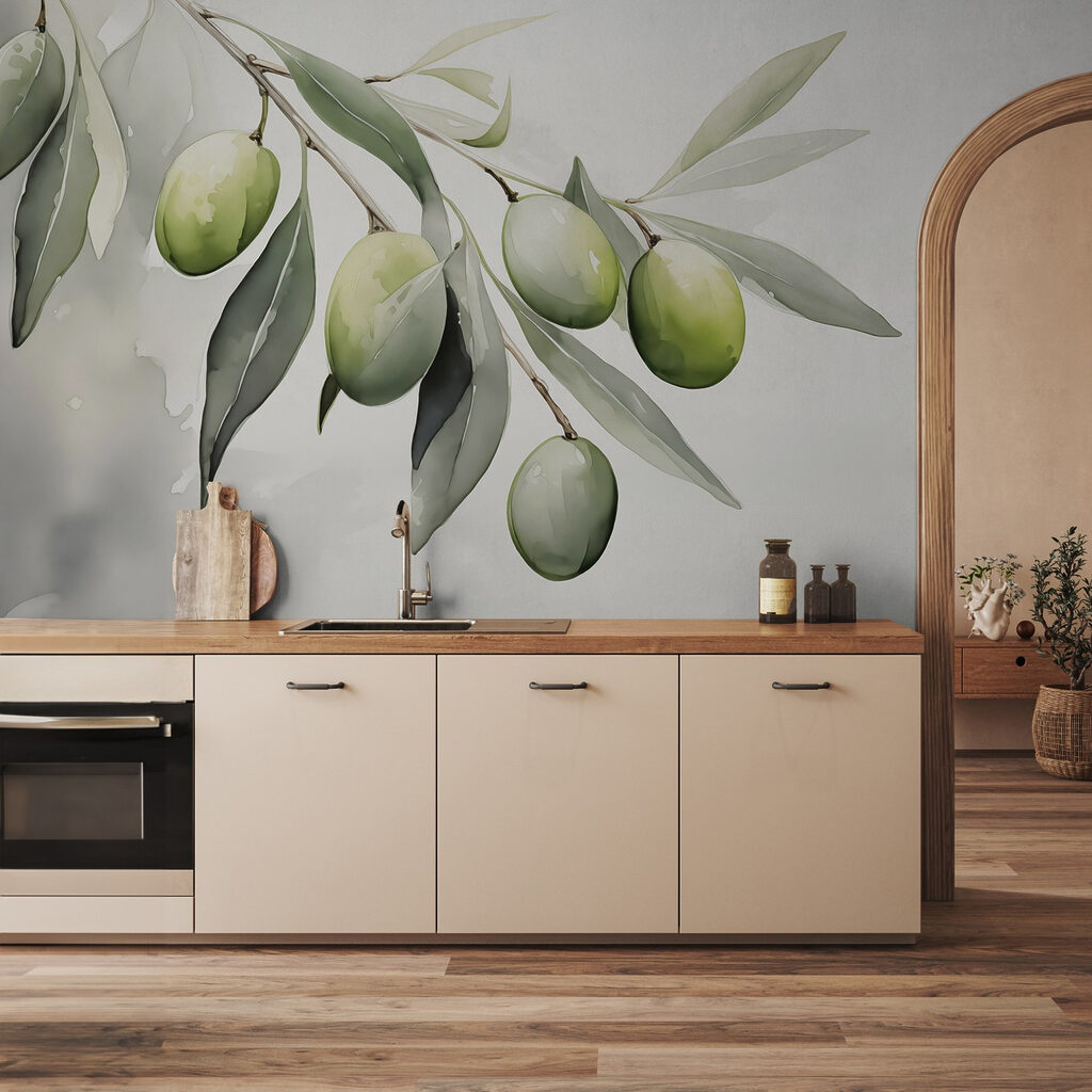 Ramo di olive verdi in un ambiente
