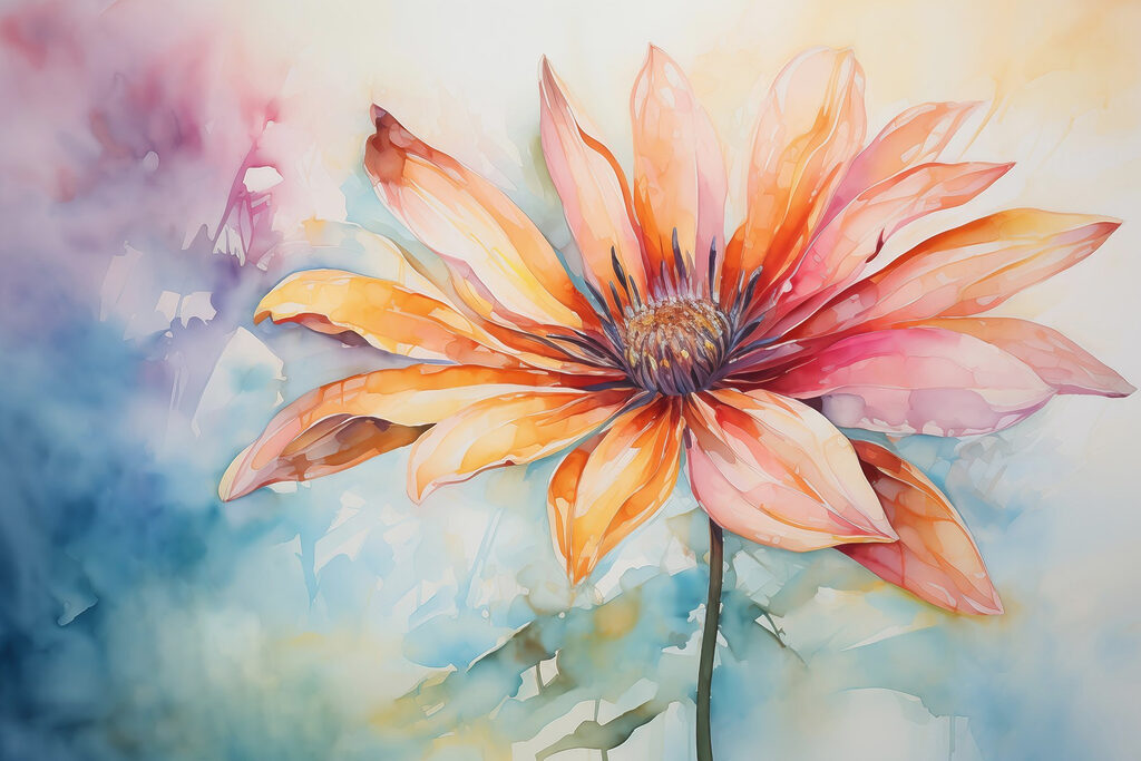 Fiore arancio ad acquerello — design completo