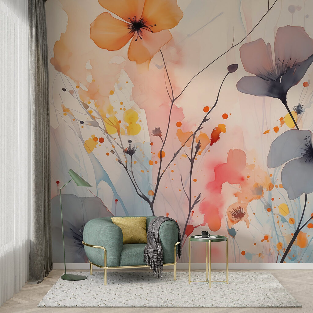 Fiori tra macchie colorate in un ambiente