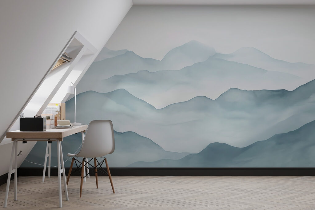 Montagne ad acquerello grigio-azzurro — ambiente 1
