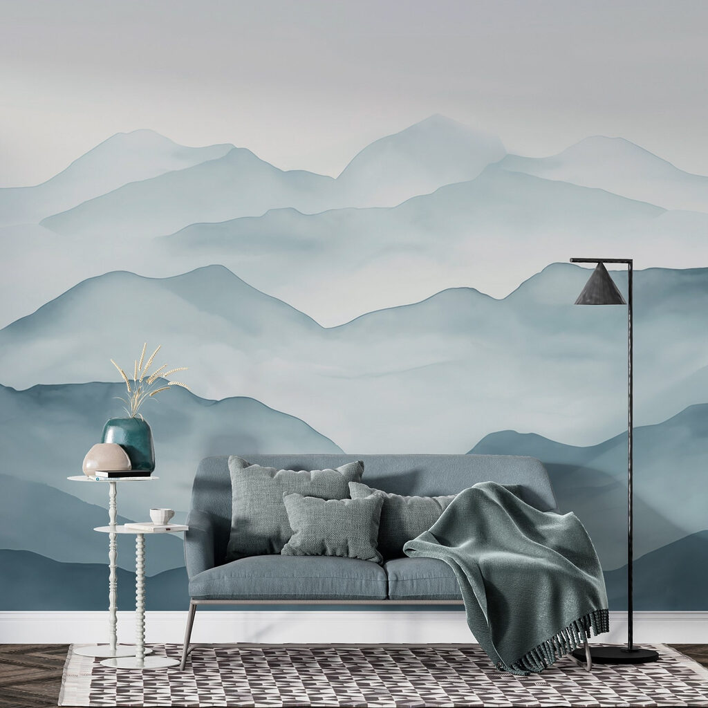 Montagne ad acquerello grigio-azzurro — ambiente 4