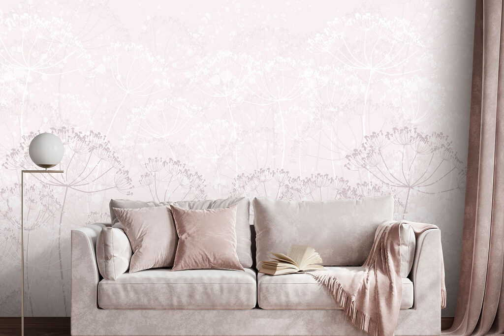 Fiori a ombrello disegnati in un ambiente