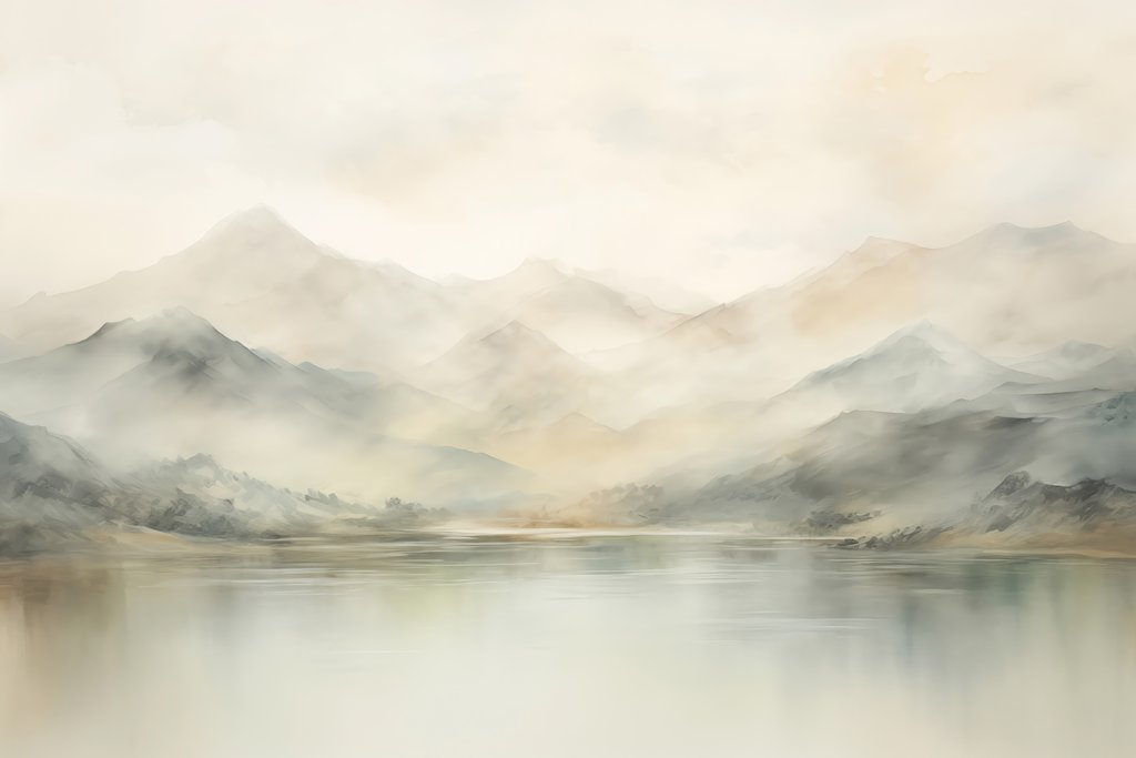 Montagne nebbiose sull’acqua — design completo
