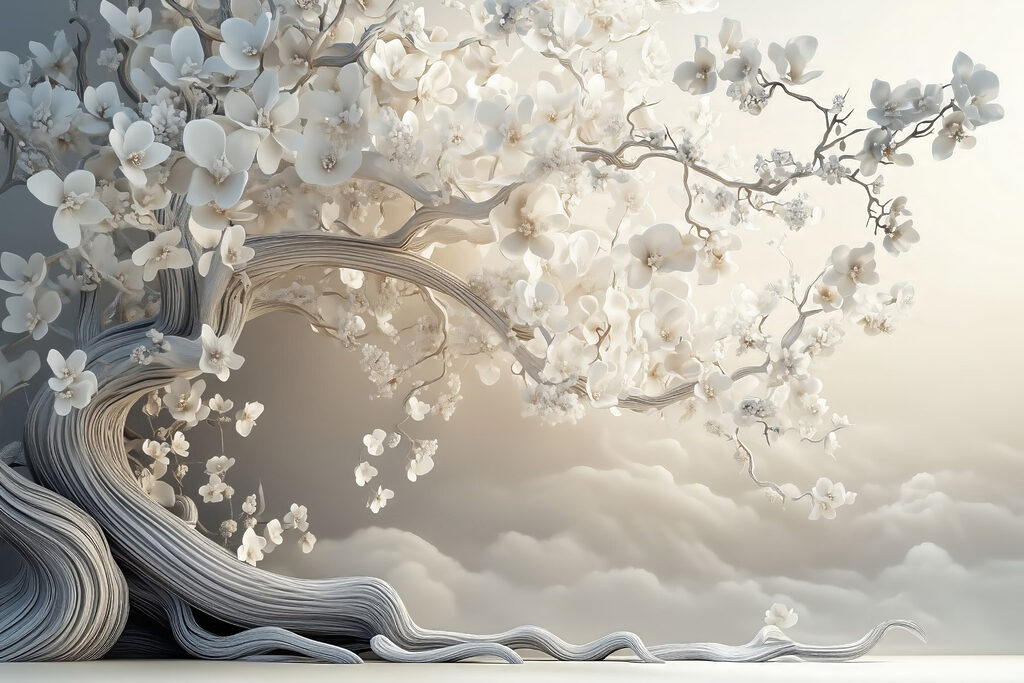 Albero fiorito sulle onde — design completo