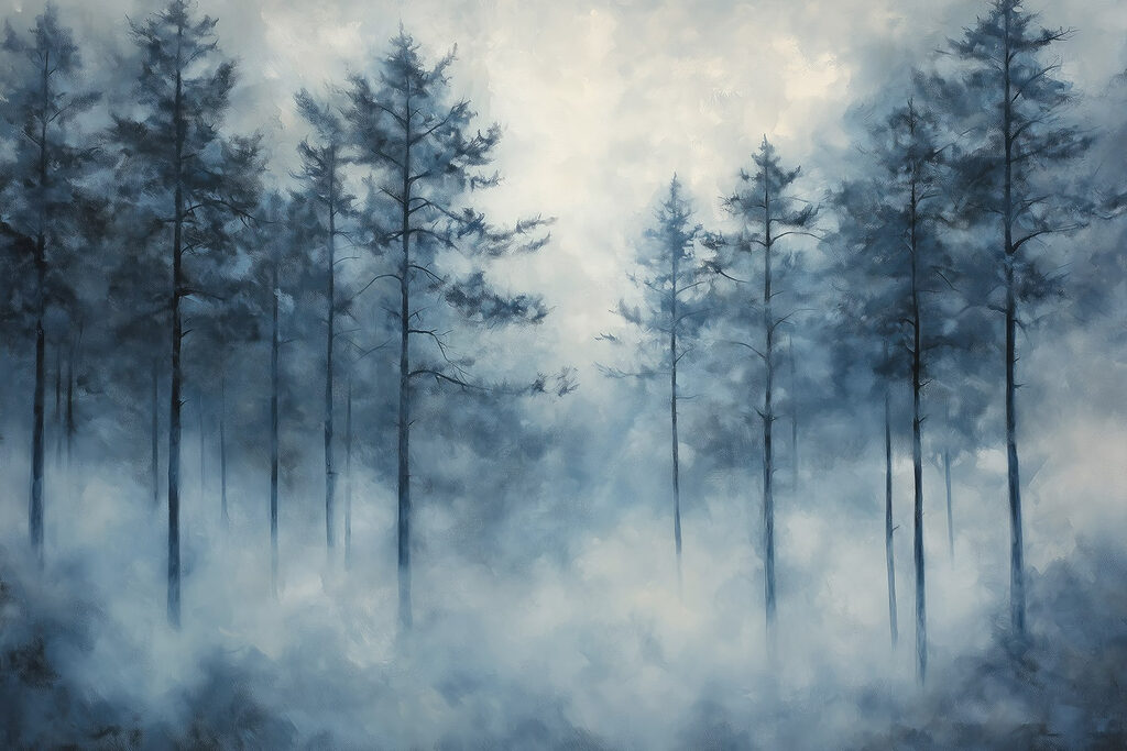 Alti alberi nella nebbia — design completo