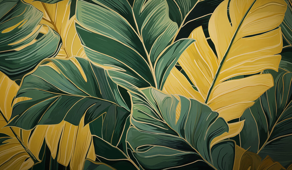 Foglie dorate su verde — design completo