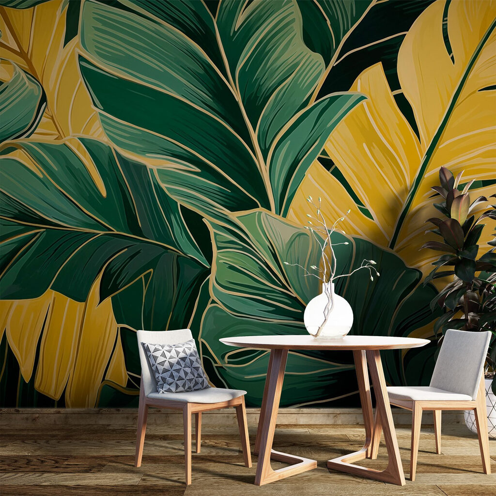 Foglie dorate su verde — ambiente 2