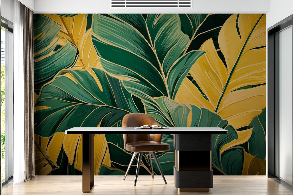 Foglie dorate su verde — ambiente 3