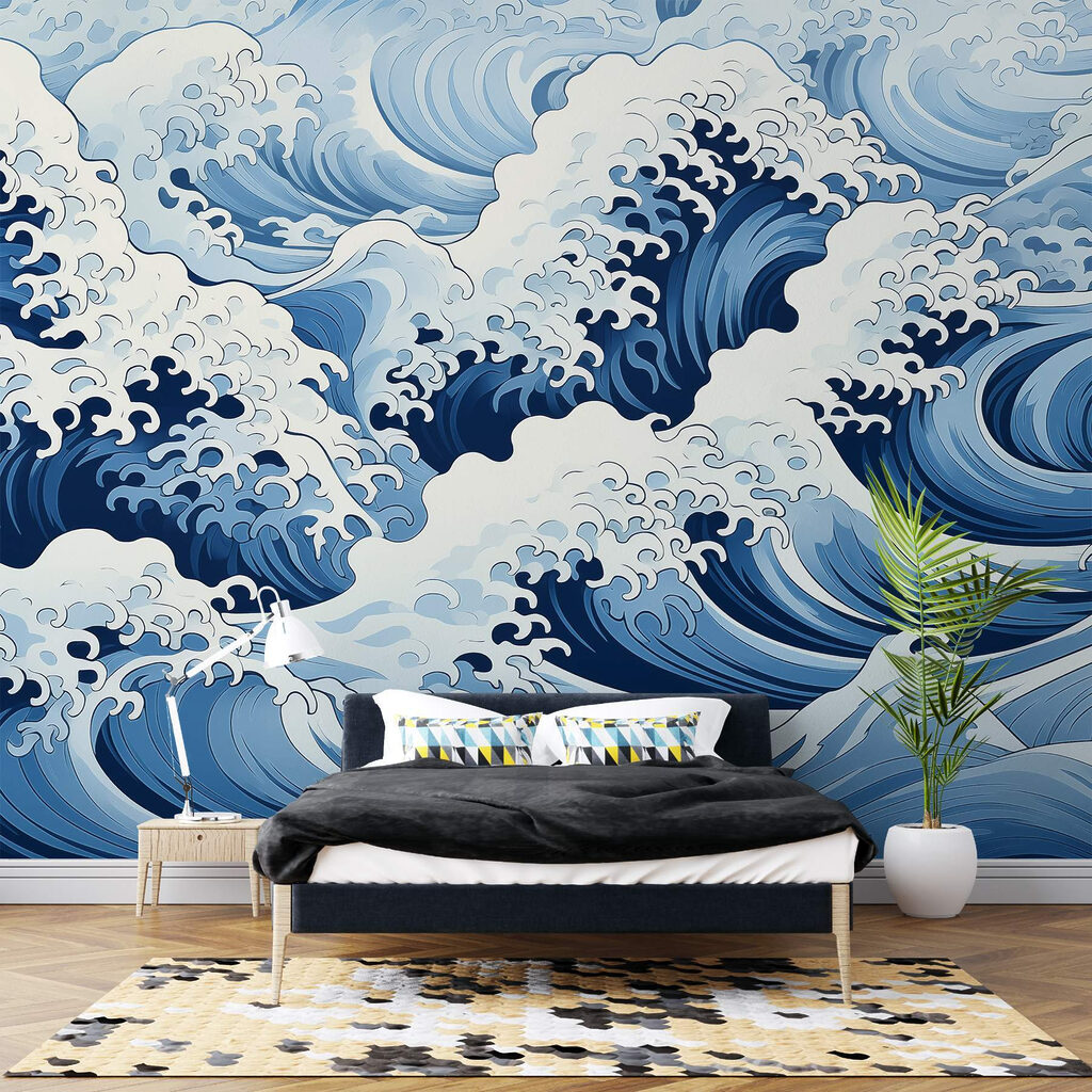 Onde blu con schiuma in un ambiente