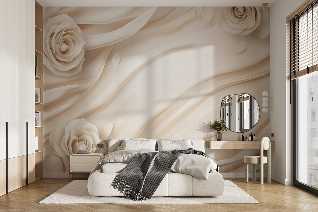 Rose lungo curve bianche in un ambiente