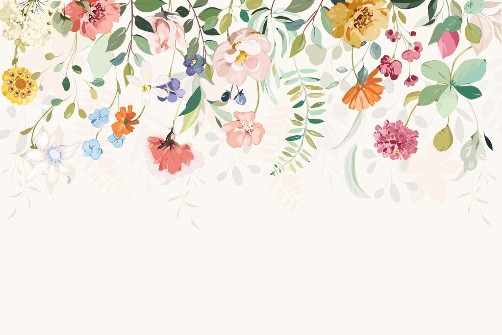 Fiori colorati che scendono — design completo