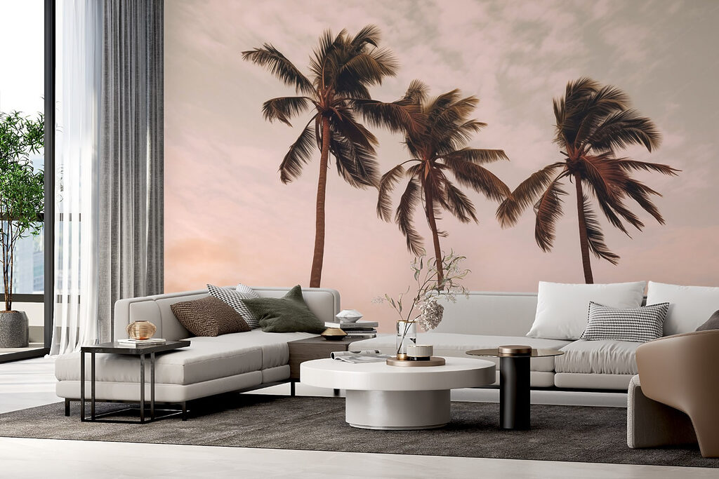 Tre palme, cielo rosa — ambiente 1