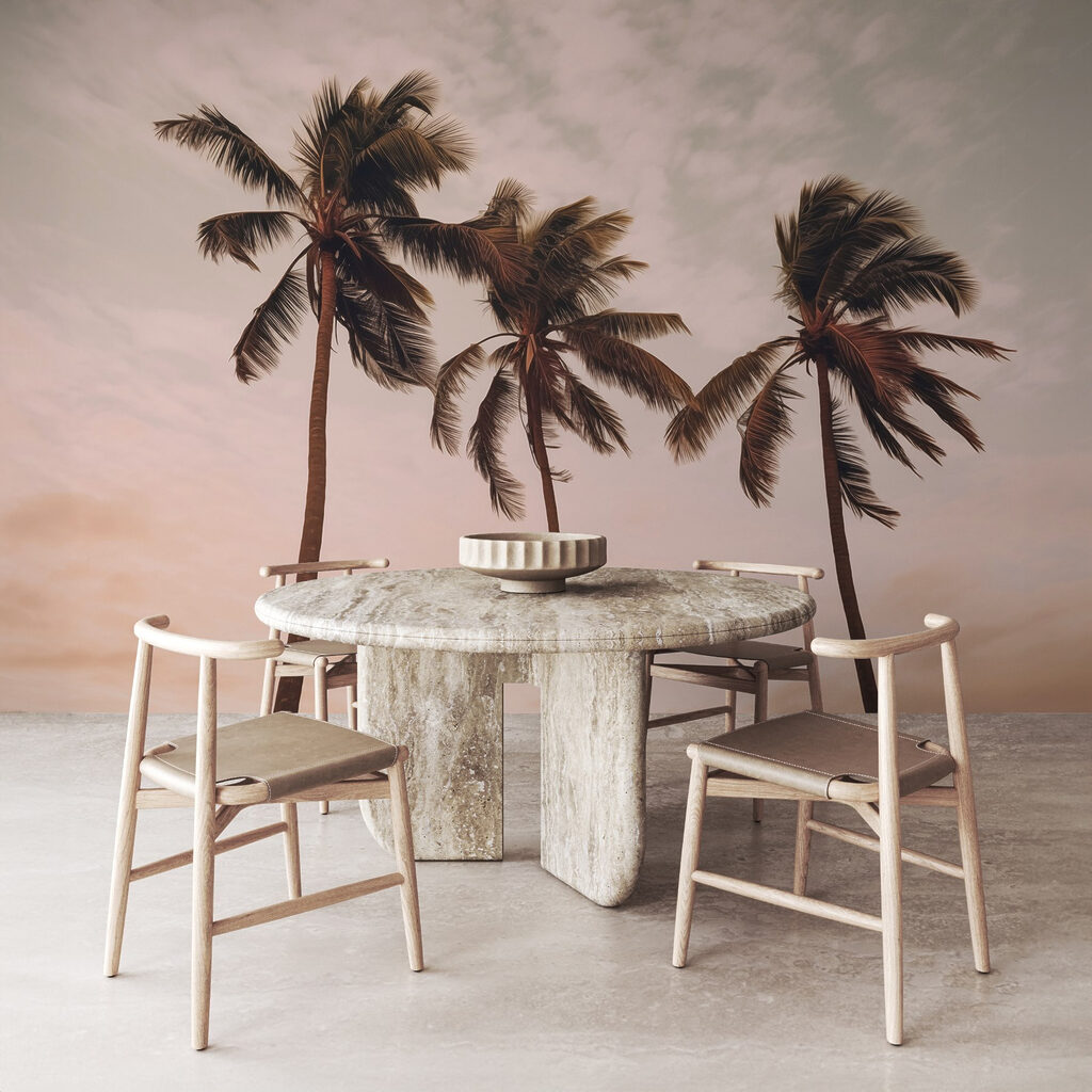 Tre palme, cielo rosa — ambiente 2