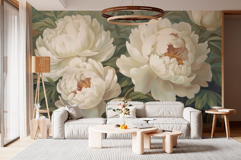 Fiori crema su grigio-verde — ambiente 2