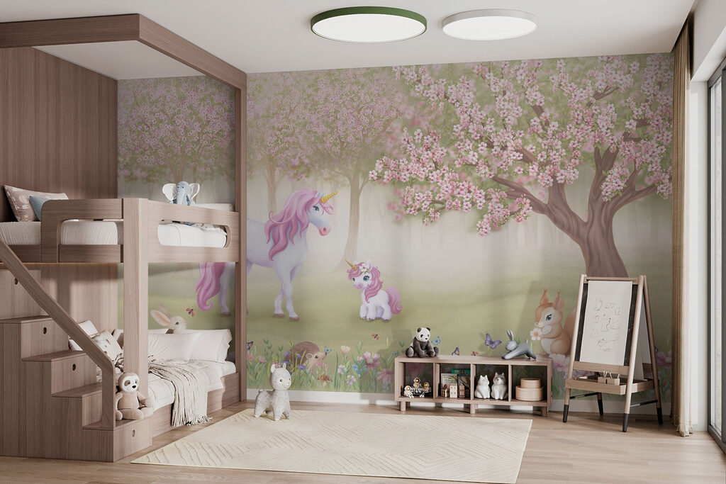Unicorni tra fiori rosa — ambiente 5