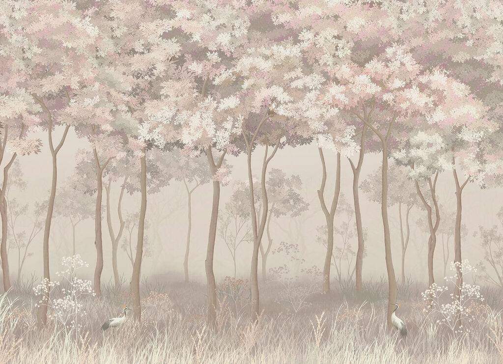 Bosco fiorito nella nebbia — design completo