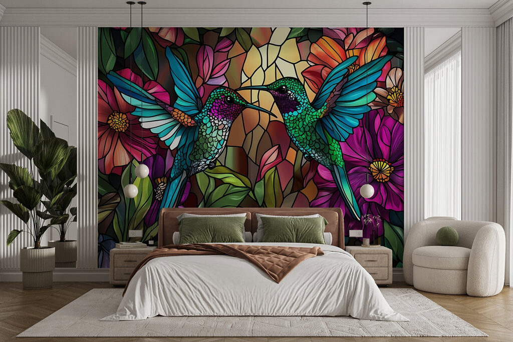 Colibrì tra fiori colorati — ambiente 1