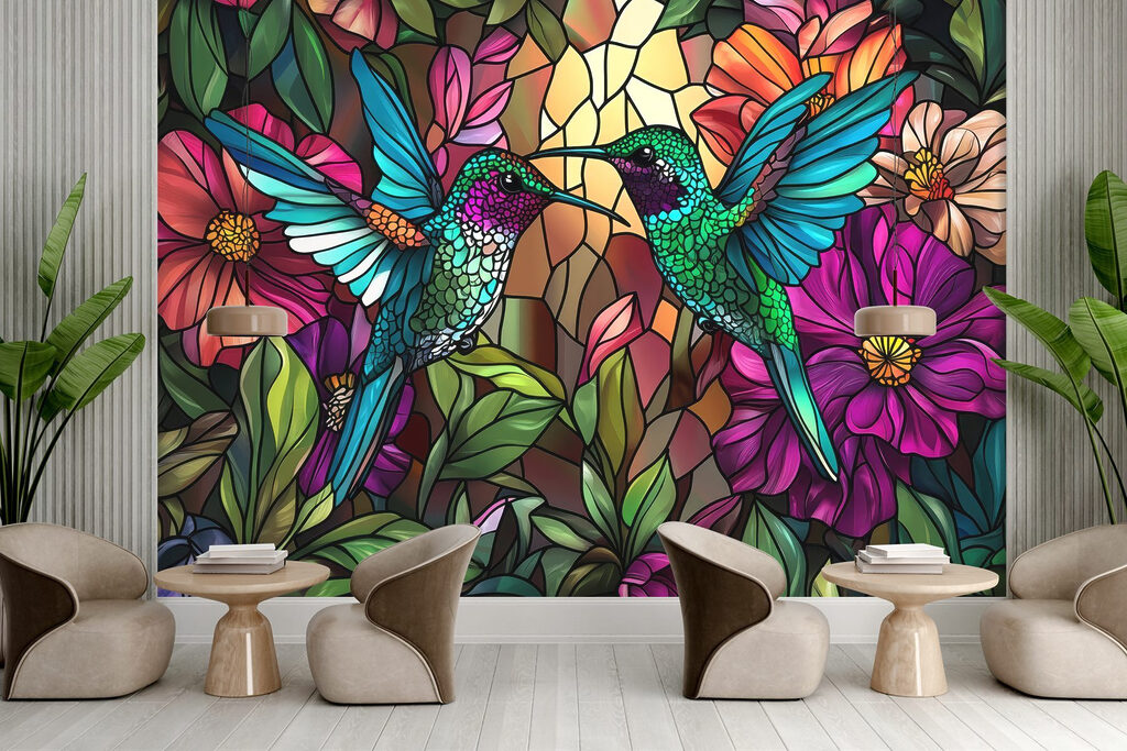 Colibrì tra fiori colorati — ambiente 3