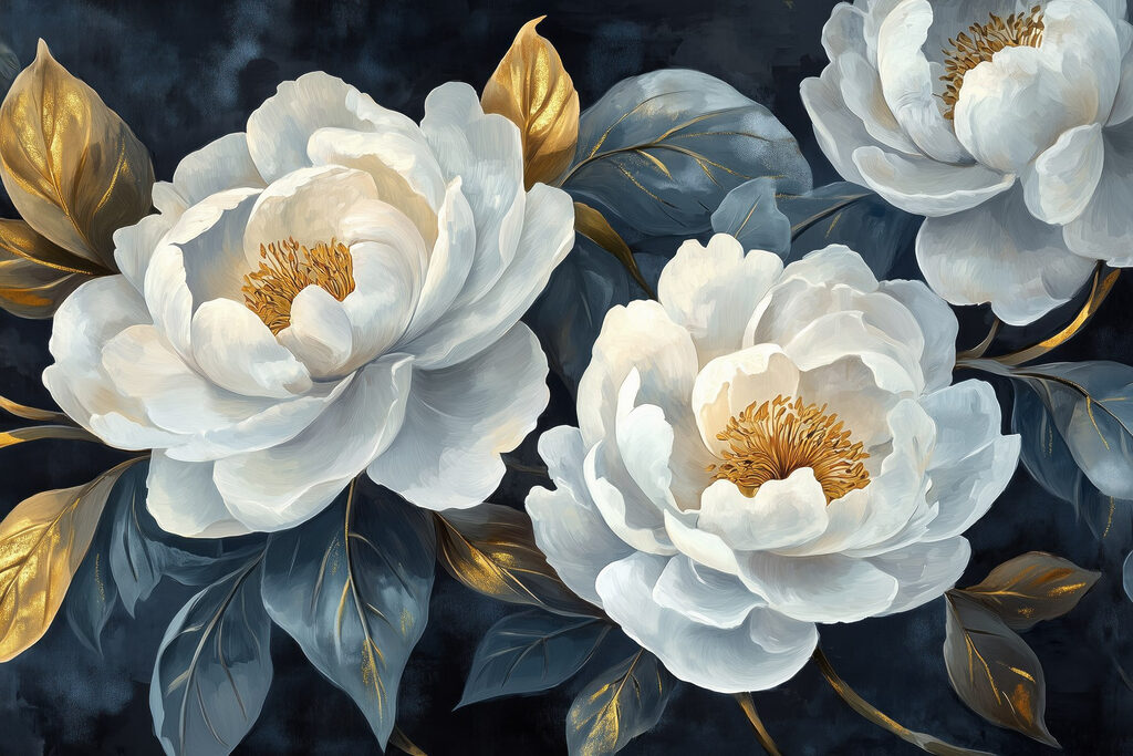 Peonie su blu notte — design completo
