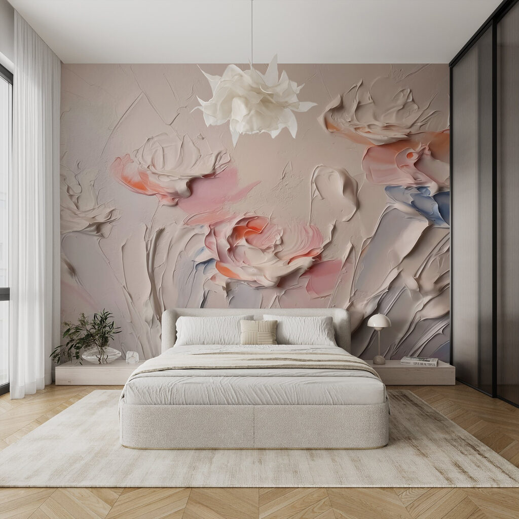 Fiori rosa a pennellate in un ambiente