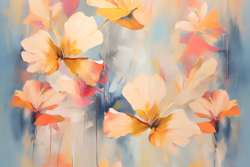 Fiori arancio su azzurro — design completo