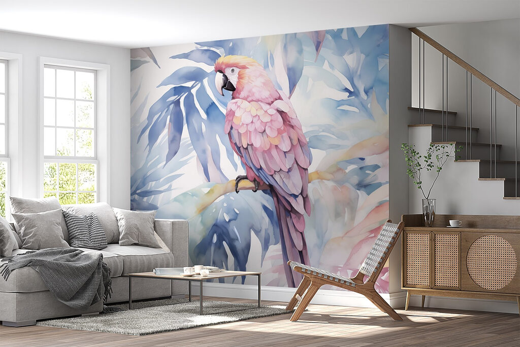 Pappagallo rosa tra fronde — ambiente 1