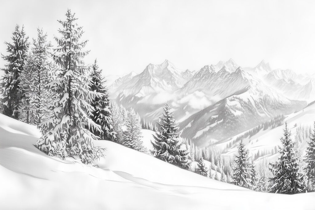 Pendio innevato con vista — design completo