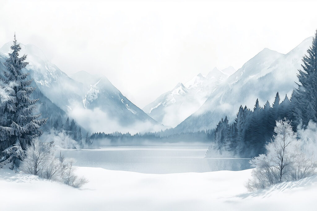 Lago invernale nella nebbia — design completo