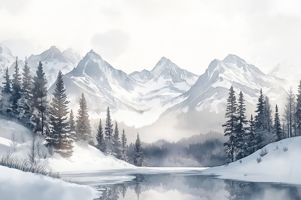 Vette innevate sul lago — design completo