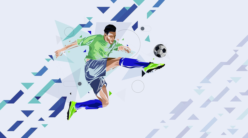 Calciatore tra frecce blu — design completo