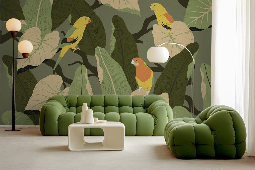 Uccelli gialli tra foglie — ambiente 4