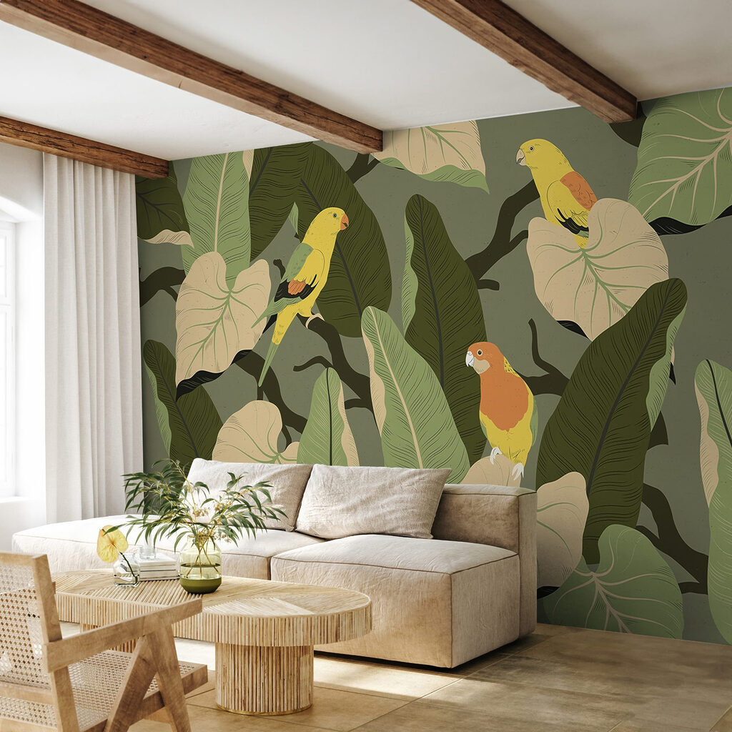 Uccelli gialli tra foglie — ambiente 6