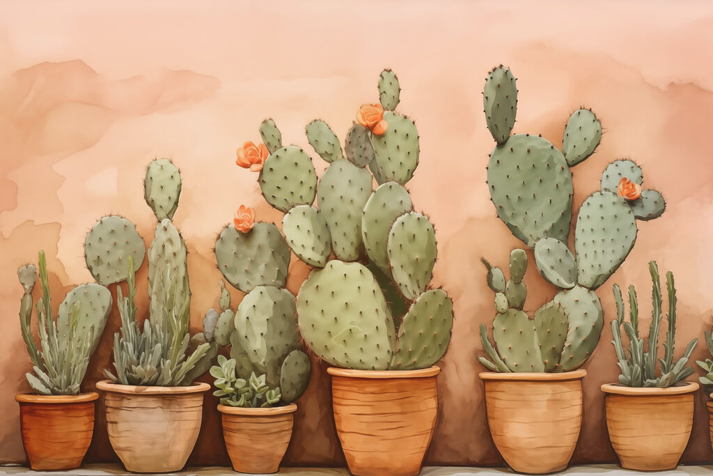 Cactus su sfondo pesca — design completo