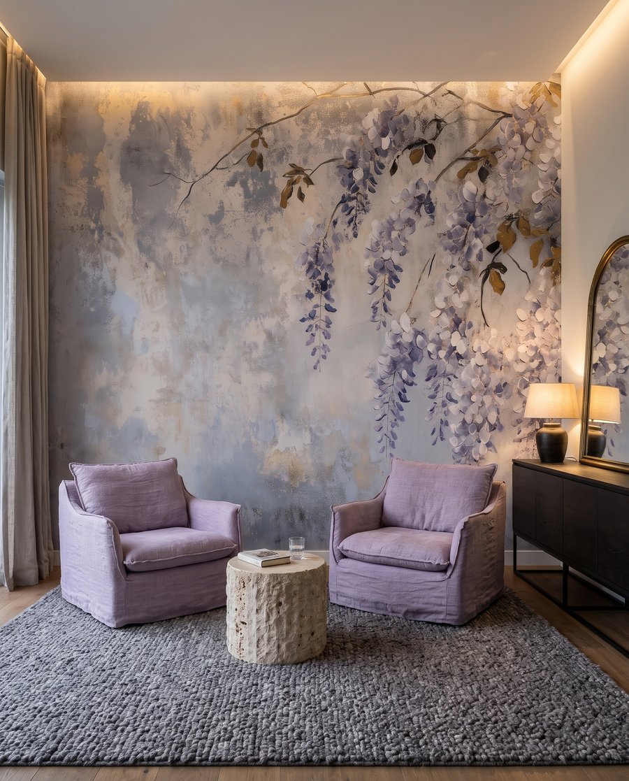 Fiori viola su patina in un ambiente