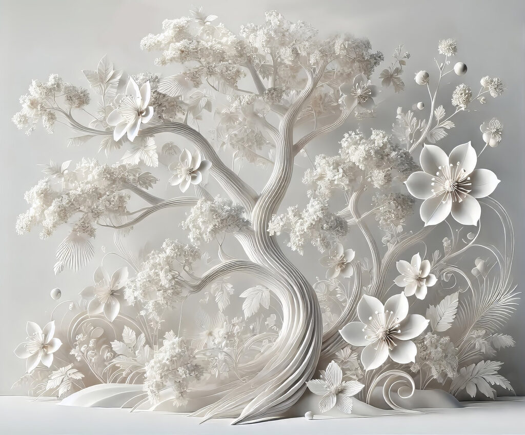 Fiori bianchi su grigio — design completo