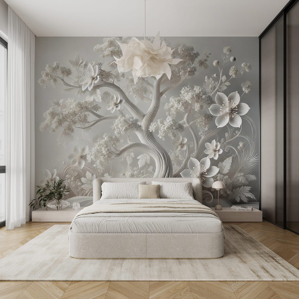 Fiori bianchi su grigio — ambiente 1