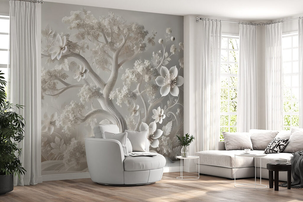 Fiori bianchi su grigio — ambiente 2