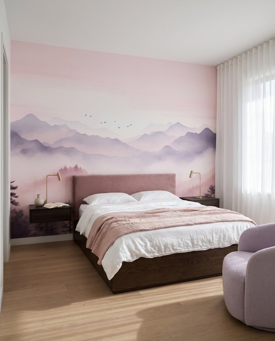 Valle di nebbia rosa in un ambiente