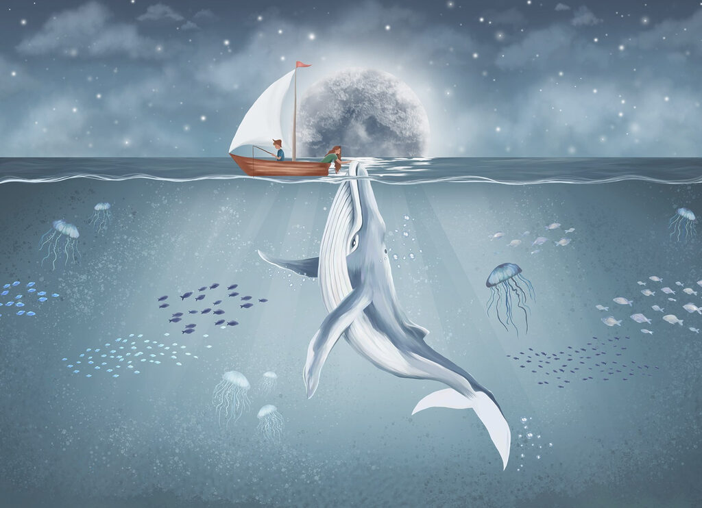 Balena sotto la luna — design completo