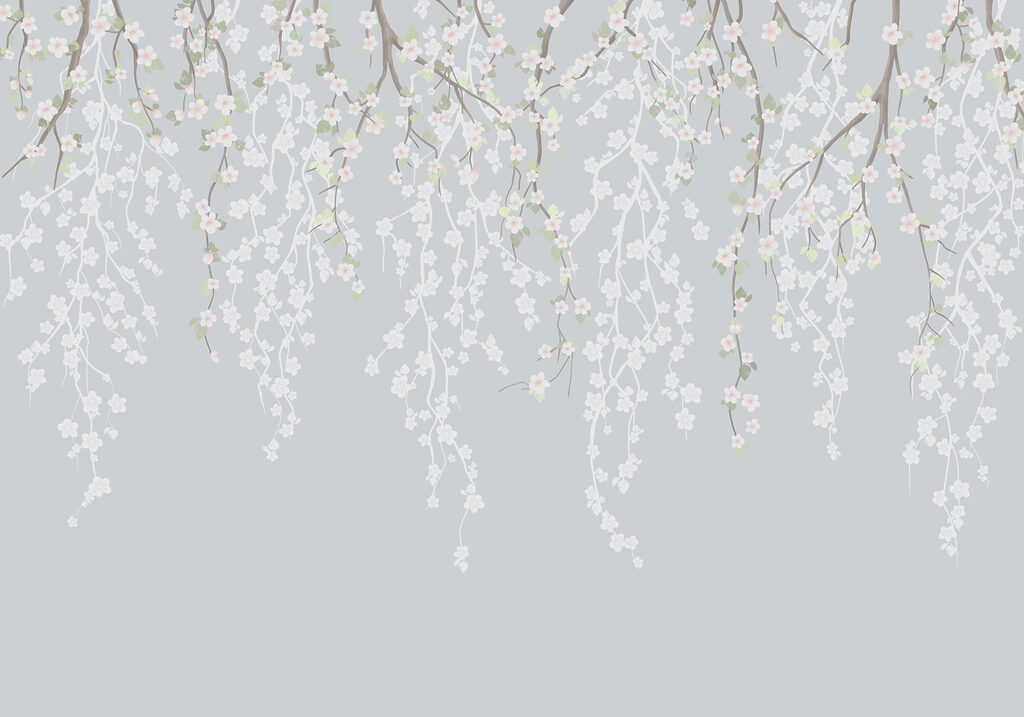Foglie appese, grigio blu — design completo
