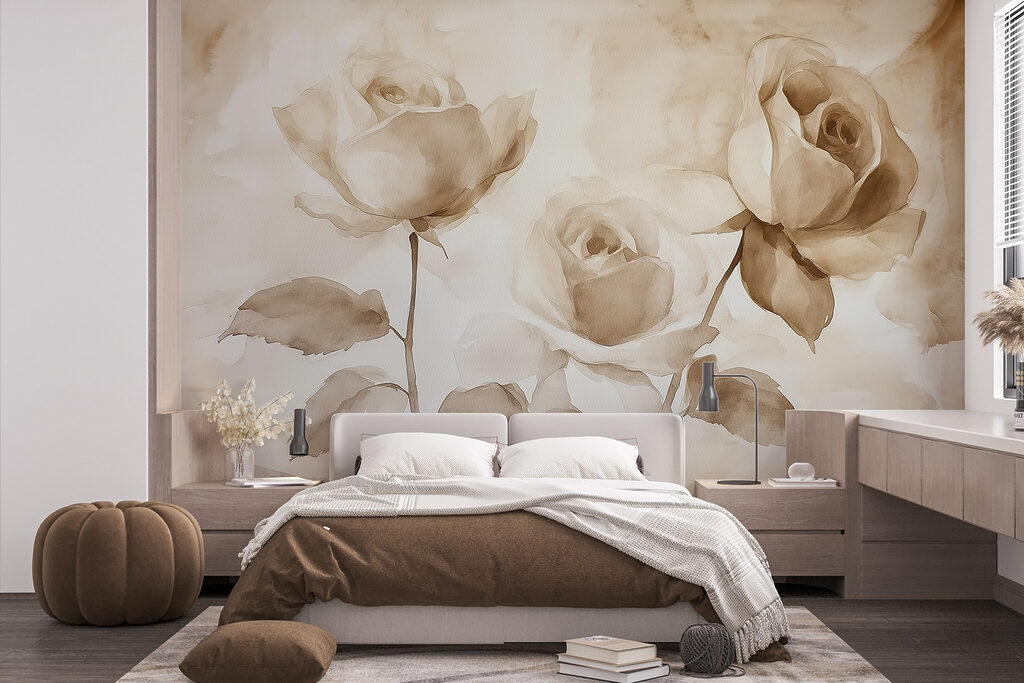 Tre rose in seppia in un ambiente