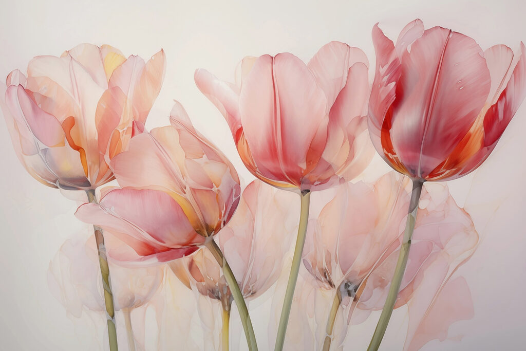 Tulipani corallo su crema — design completo