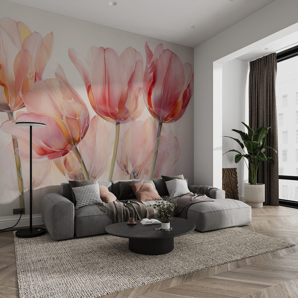 Tulipani corallo su crema — ambiente 1