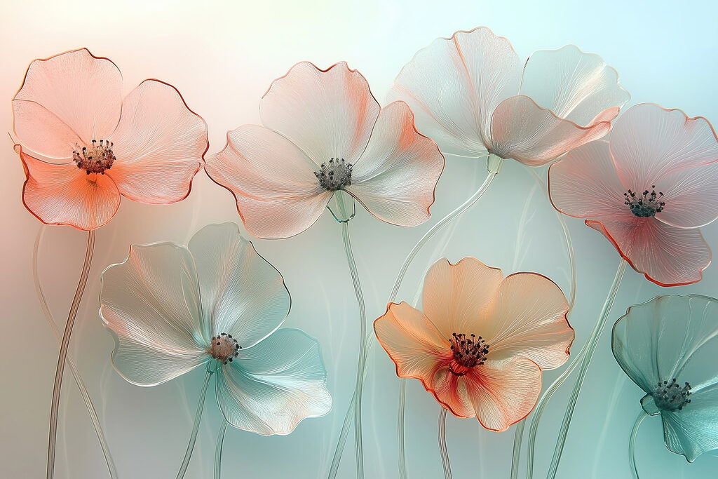 Fiori trasparenti su menta — design completo