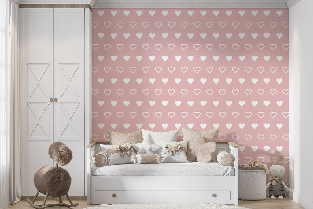 Cuori bianchi su rosa — ambiente 1