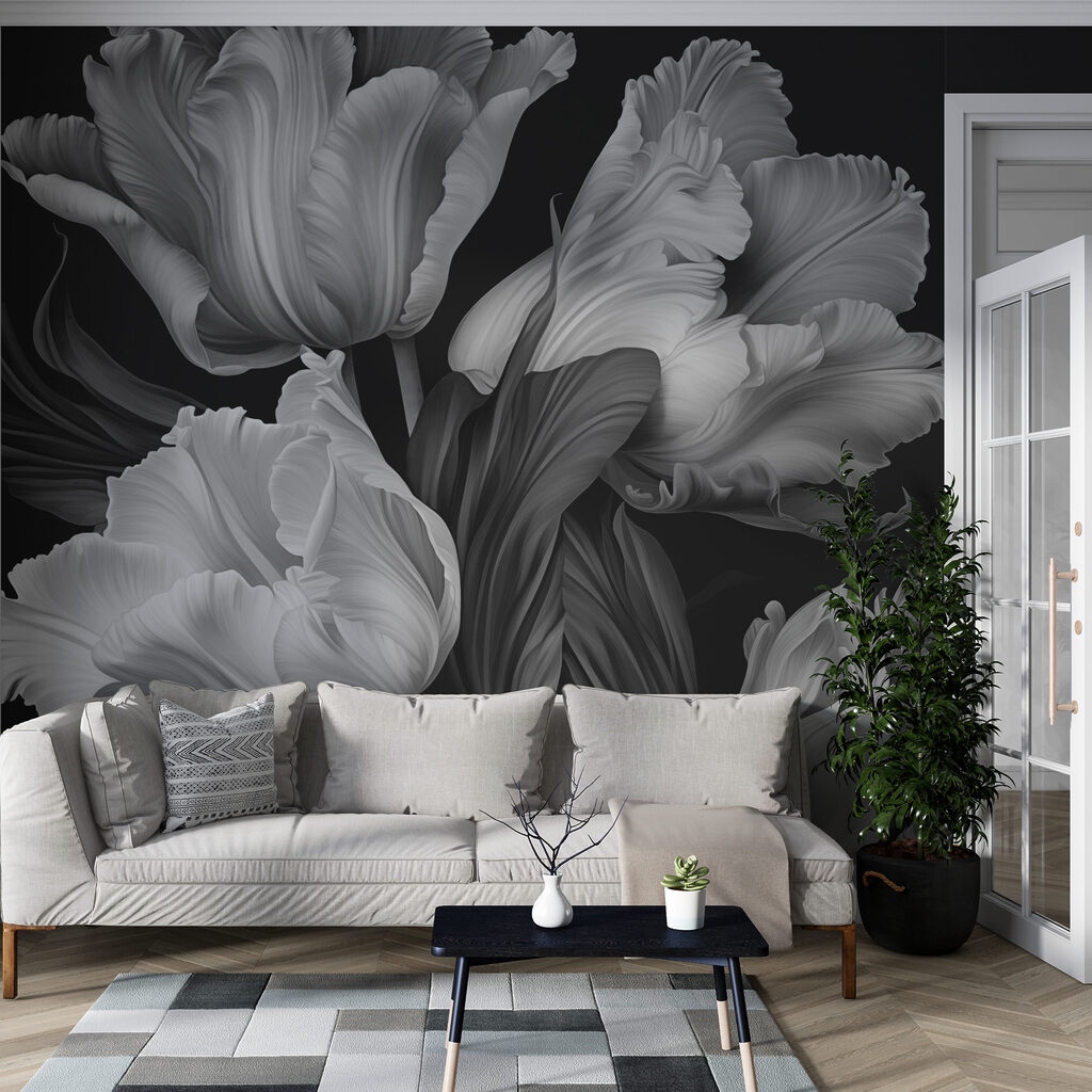 Tulipani grigi su nero — ambiente 3